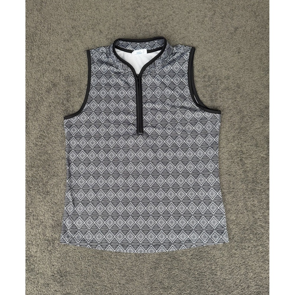 Sigrid Olsen Golf & Tennis Sleeveless Quarter Zip Top Black White Geometric S